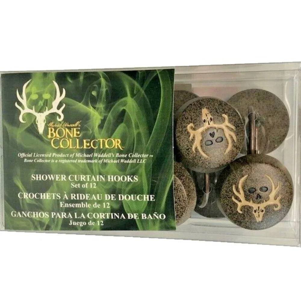 Bone Collector Shower Curtain Hooks 12 Resin Deer Skull Antler Cabin Camp Lodge